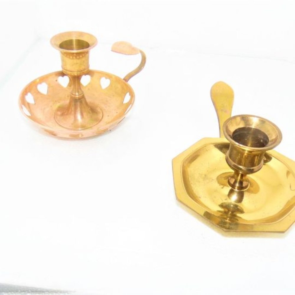 LAST MARKDOWN set of 2 solid brass candle holders~bx21x